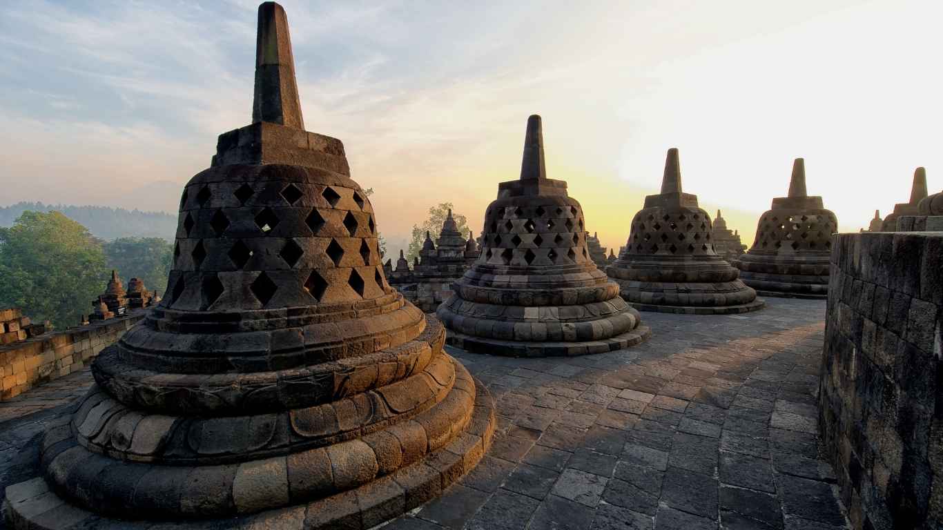 Experiencing Borobudur Temple Yogyakarta Indonesia at sunrise